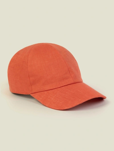 Shop Luca Faloni Coral Linen Baseball Cap In Orange