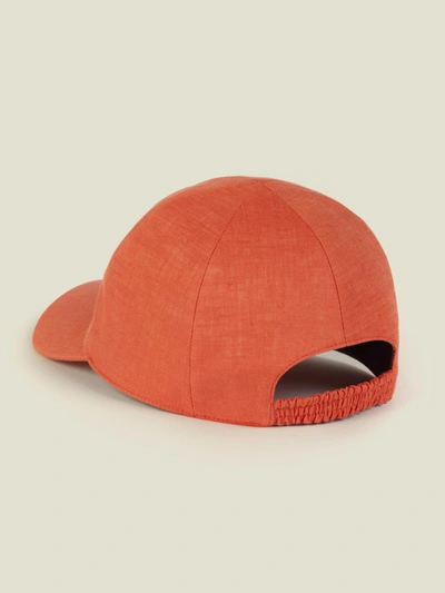 Shop Luca Faloni Coral Linen Baseball Cap In Orange