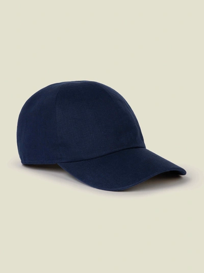 Shop Luca Faloni Midnight Blue Linen Baseball Cap In Dark Blue