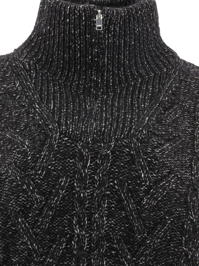 Shop Ganni Cable-knit Sweater With Zip In Black