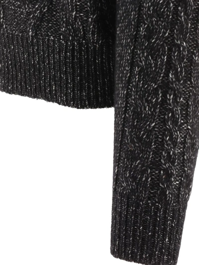 Shop Ganni Cable-knit Sweater With Zip In Black