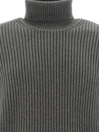 Shop Lardini Ribbed Turtleneck In Grey