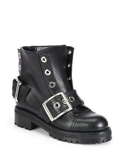 Shop Alexander Mcqueen Biker Leather Ankle Boots In Black