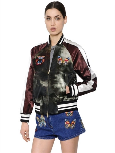 Shop Valentino Patched & Printed Satin Bomber Jacket, Multicolor