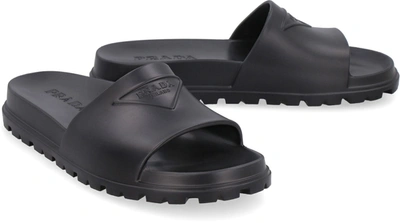 Shop Prada Logo Detail Rubber Slides In Black