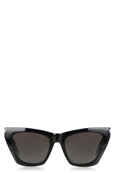 Shop Saint Laurent New Wave Sl 214 Kate Sunglasses In Black