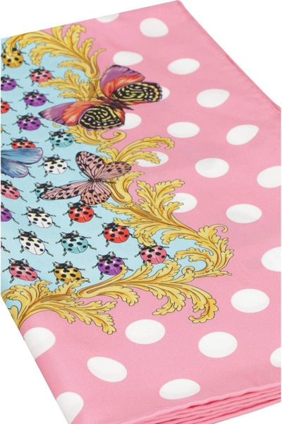 Shop Versace Printed Silk Scarf In Pink