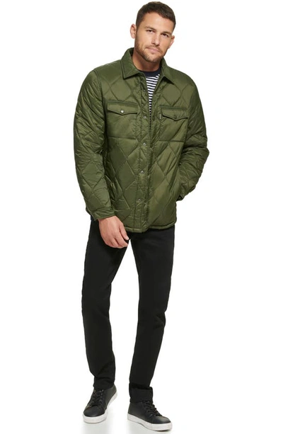 Shop Calvin Klein Water Resistant Quilted Shirt Jacket In Olive