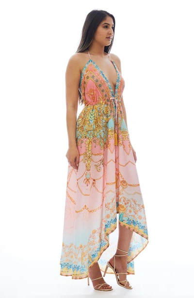 Ranee's Mixed Print Tassel Handkerchief Maxi Dress In Pink
