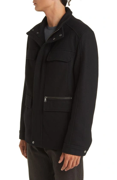 Cole Haan Melton Wool Blend Field Coat In Black
