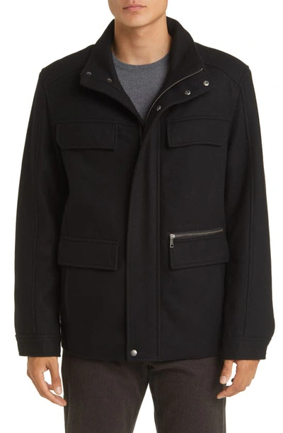 Cole Haan Melton Wool Blend Field Coat In Black