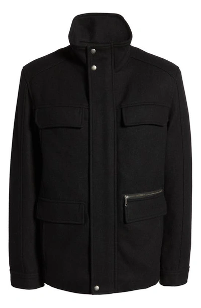 Cole Haan Melton Wool Blend Field Coat In Black