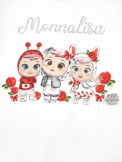 Monnalisa Cry Babies Long-sleeved T-shirt In Cream