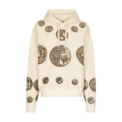 Shop Dolce & Gabbana Reverse Jersey Hoodie With Hood And Coin Print In Medium_beige