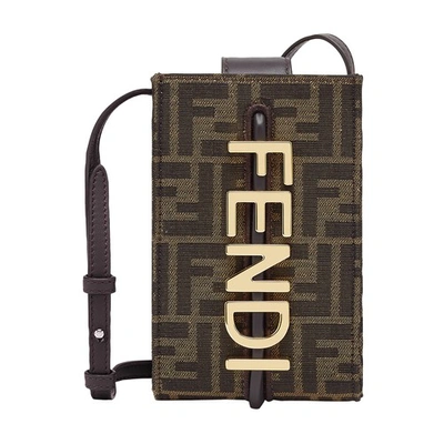 Shop Fendi Graphy Phone Pouch In Marron