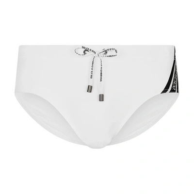 Shop Dolce & Gabbana Logo Band High Swim Briefs In Optical_white