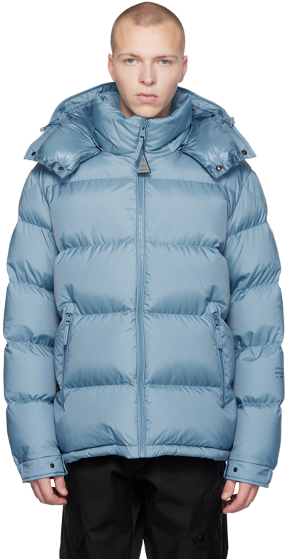 Shop Moncler Genius 7 Moncler Frgmt Hiroshi Fujiwara Blue Acanthus Down Jacket