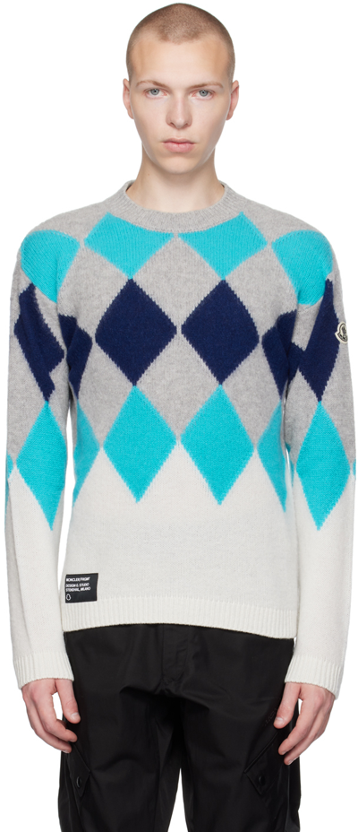 Shop Moncler Genius 7 Moncler Frgmt Hiroshi Fujiwara Blue & Gray Sweater In Blue White Grey