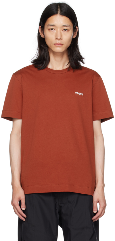Shop Zegna Red Embroidered T-shirt In D08 Dark Red