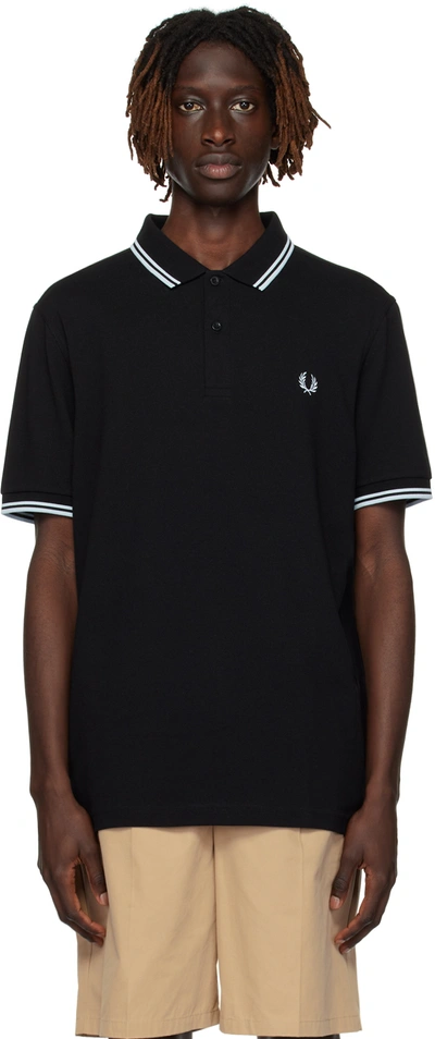 Shop Fred Perry Black Twin Tipped Polo In Black/light Ice