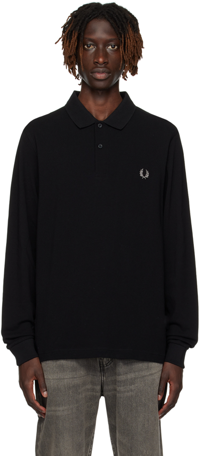 Shop Fred Perry Black Embroidered Polo In Black/chrome