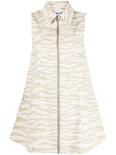 Shop Ganni Kleid Mit Zebra-print In Neutrals