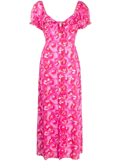 Shop Rixo London Pink Floral Print Dress