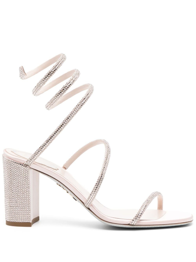 Shop René Caovilla Beige Crystal Embellished Sandals In Pink