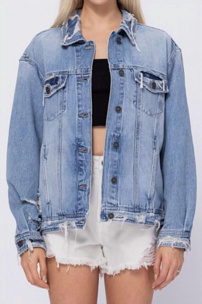 Shop Hidden Women's Distressed Bandana Oversized Denim Jacket In Light Wash In Blue