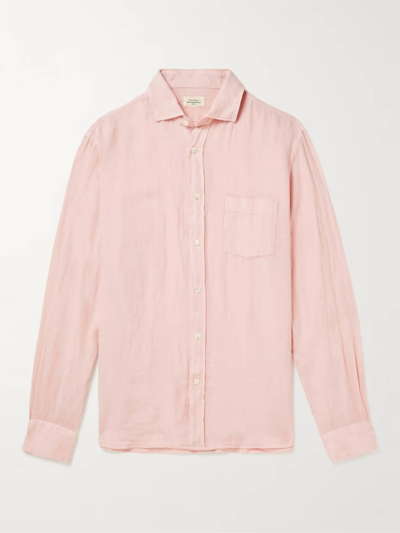 Shop Hartford Paul Pat Linen Shirt In Faded Pink In Multi