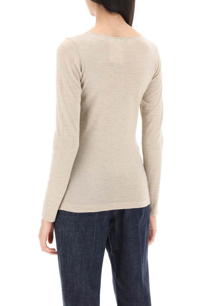 Brunello Cucinelli Cashmere Blend Boat Neck Sweater In Beige