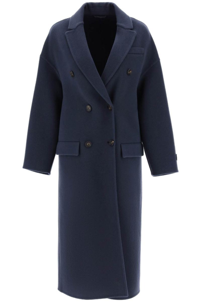 Shop Brunello Cucinelli Duoble-breasted Coat In Wool And Cashmere In Blue