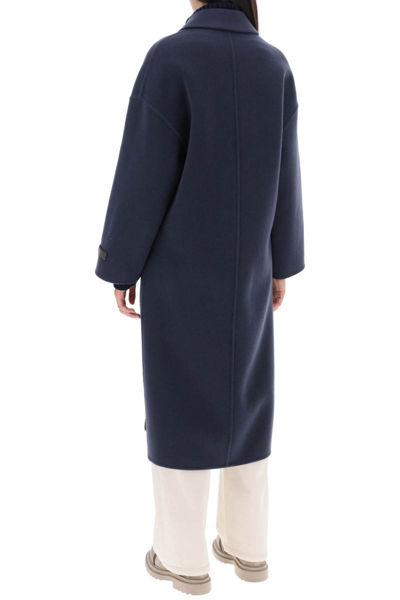 Shop Brunello Cucinelli Duoble-breasted Coat In Wool And Cashmere In Blue
