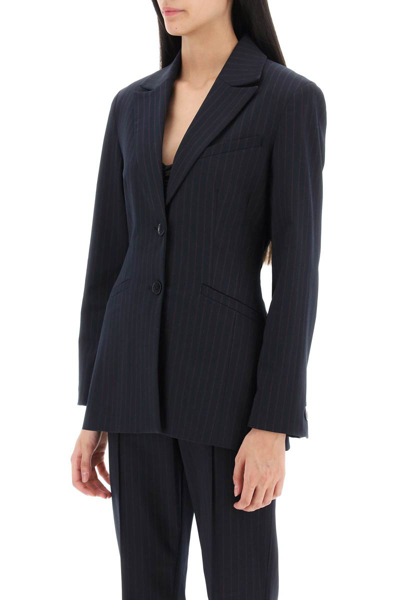 Shop Ganni Single-breasted Pinstriped Blazer In Multicolor