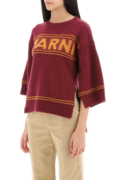 Shop Marni Sweater In Jacquard Knit With Logo In Multicolor