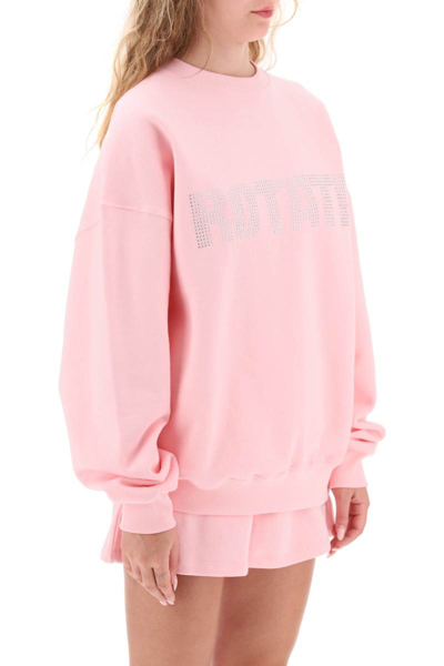 Shop Rotate Birger Christensen Rotate Crew-neck Sweatshirt With Rhinestone-studded Maxi Logo In Pink