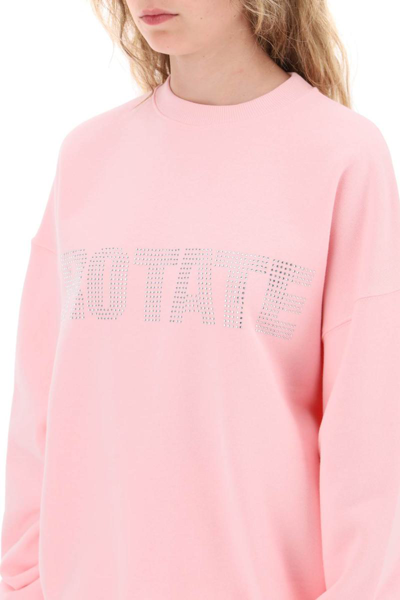 Shop Rotate Birger Christensen Rotate Crew-neck Sweatshirt With Rhinestone-studded Maxi Logo In Pink