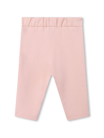 Shop Chloé Embroidered-logo Organic-cotton Trousers In Pink