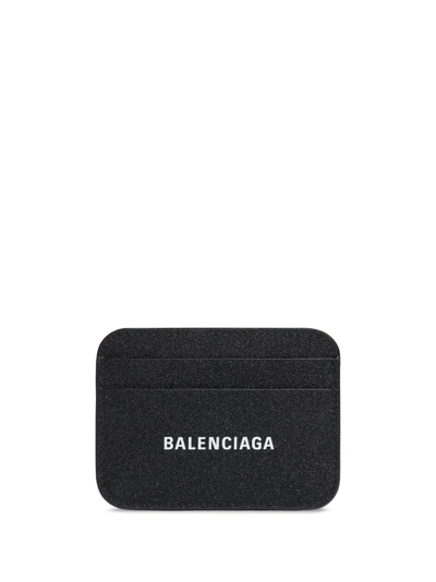 Shop Balenciaga Logo-print Sparkling Card Holder In Black