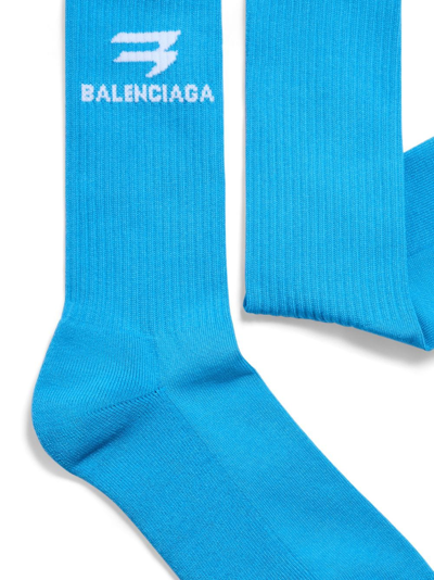 Shop Balenciaga Intarsia-logo Cotton Socks In Blue