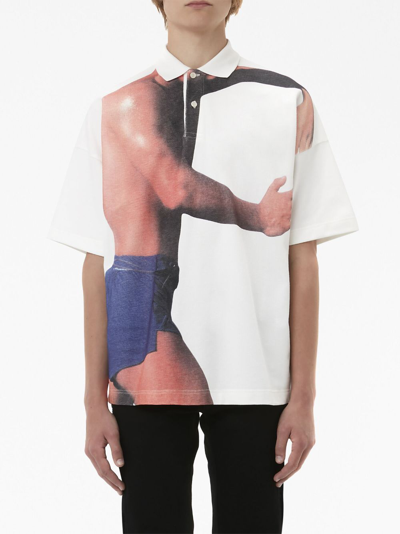 Shop Jw Anderson Graphic-print Cotton Polo Shirt In White