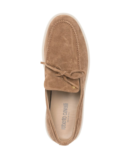 Shop Roberto Cavalli Tied Suede Loafers In Brown