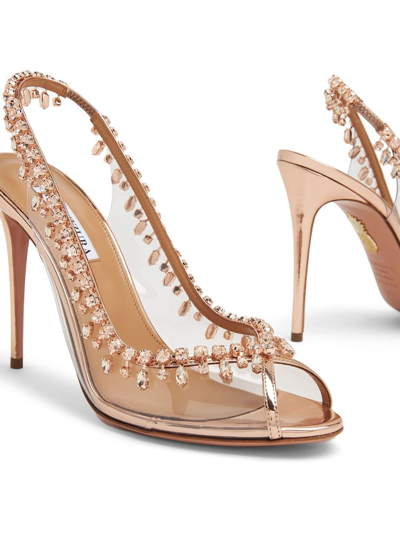 Shop Aquazzura Temptation 115mm Crystal-embellished Sandals In Neutrals