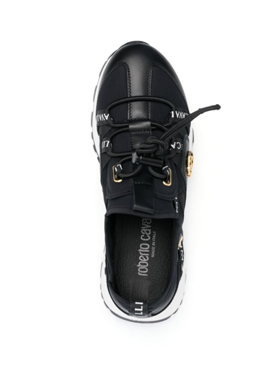 Shop Roberto Cavalli Logo-tape Detailing Leather Sneakers In Black