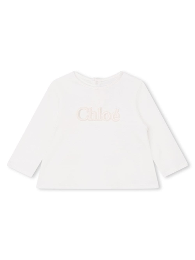 Shop Chloé Embroidered-logo Organic-cotton T-shirt In White