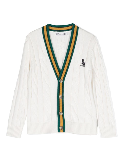 Shop Bonpoint Logo-embroidered Cable-knit Cardigan In White