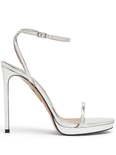 Shop Aquazzura Olie Plateau 115mm Leather Sandals In Silver