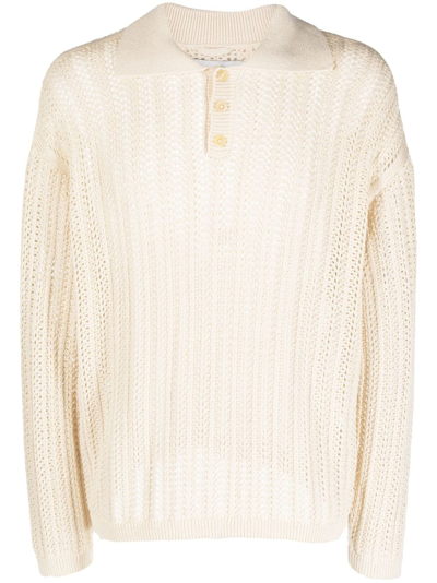Shop Bode Pointelle-knit Cotton Polo Shirt In Neutrals