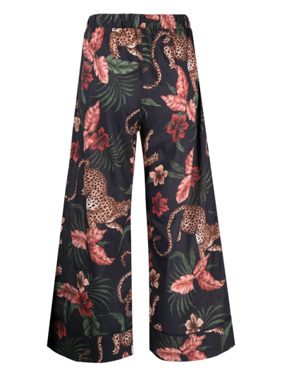 Desmond & Dempsey Jungle-motif Cotton Pajama Bottoms In Blue
