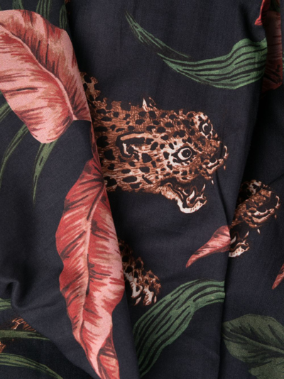 Desmond & Dempsey Jungle-motif Cotton Pajama Bottoms In Blue